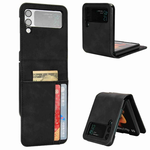 TECH CIRCLE for Samsung Galaxy Z Flip 6 5G Case, Galaxy Z Flip 6 PU Leather Card Slots Case Ultra Thin Slim Durable Protective Phone Cover for Samsung Galaxy Z Flip 6 5G,Black