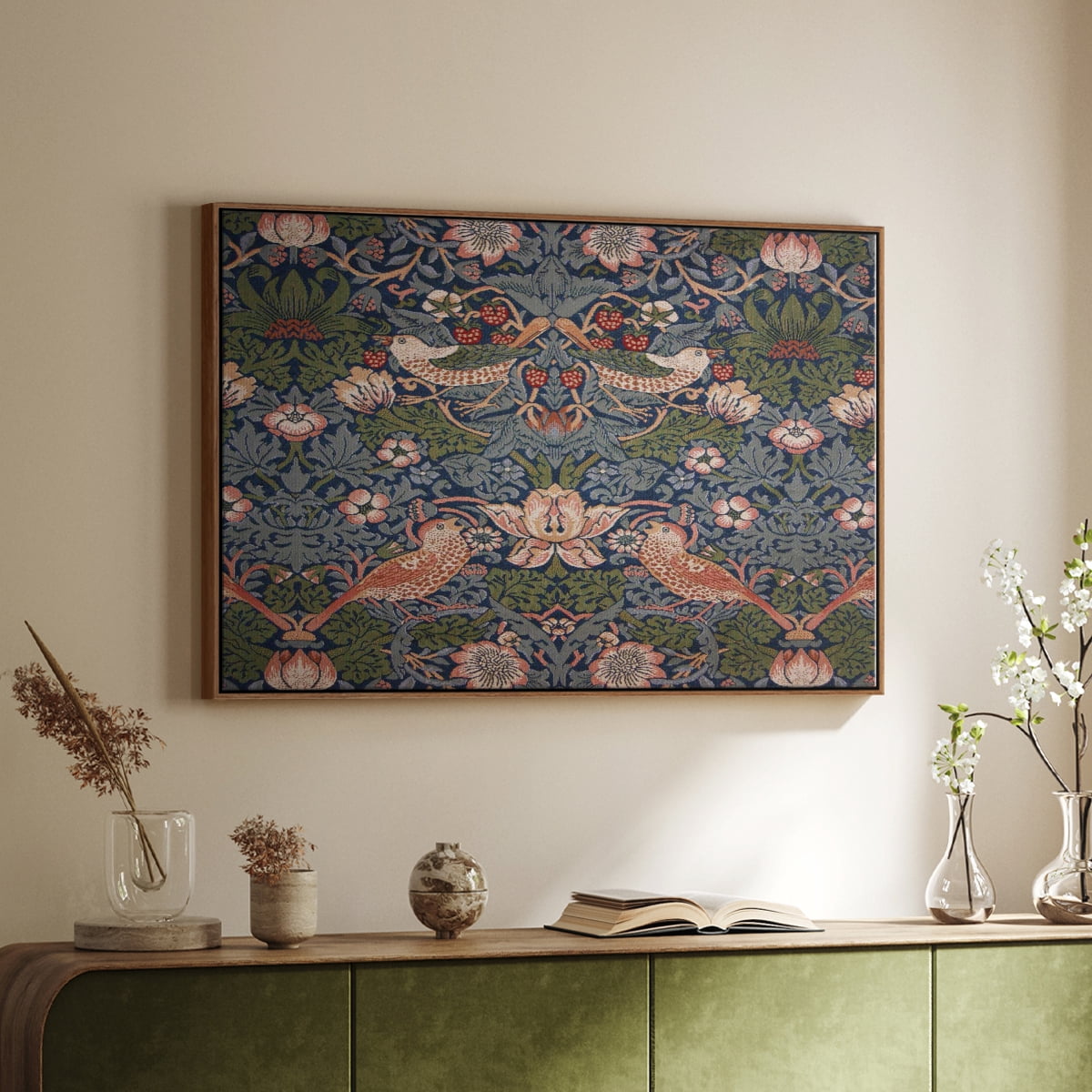 Vintage Abstract Print-LVIII Framed in Walnut Wood Gallery Wrapped Canvas 25 in. x 37 in.
