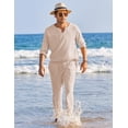 thumbnail image 3 of COOFANDY Men's Matching Set Summer Beach 2 Piece Linen Outfits Long Sleeve Casual Shirt Elastic Waist Drawstring Pants Set, 3 of 6