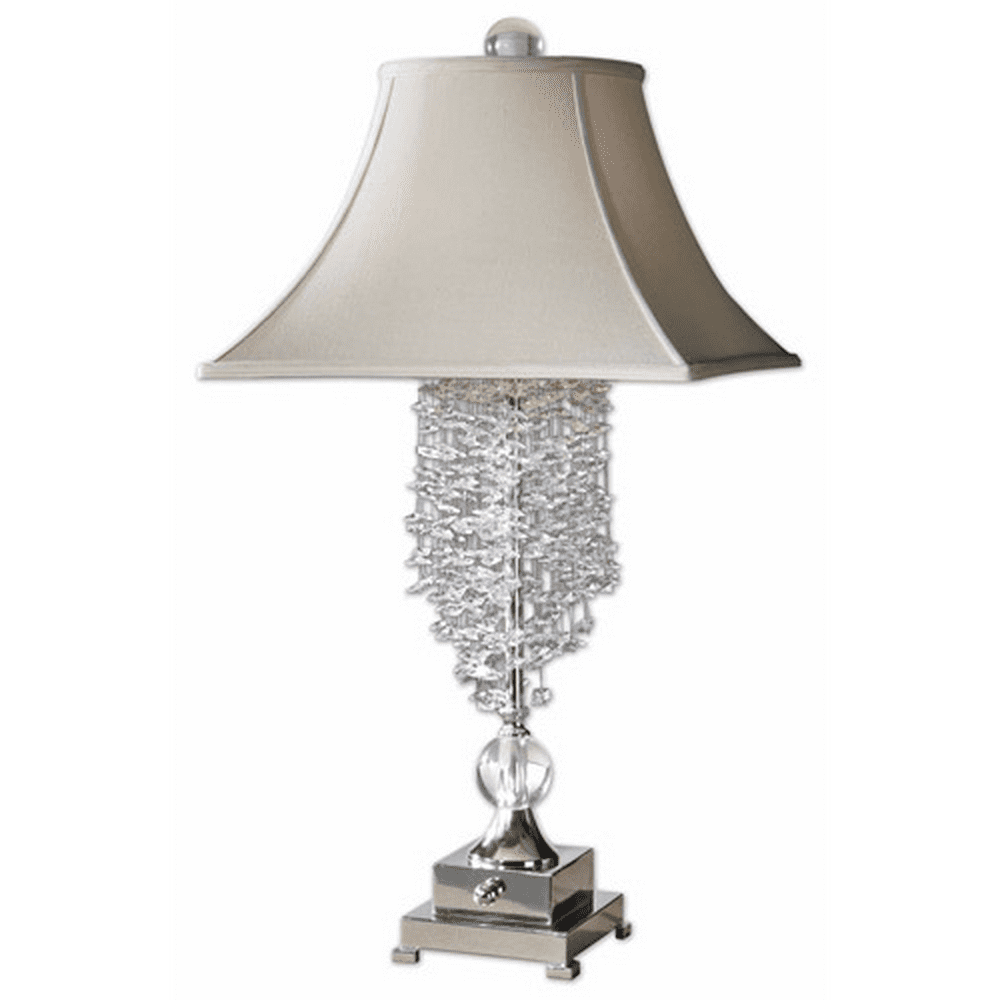 Table Lamps 2 Light With Silver Plated Metal Crystal Top Round and
