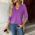 thumbnail image 2 of HAiming Blouses for Women Dressy Casual 3/4 Length Sleeve V Neck Solid Color Loose Tops Basic Shirt Fall Trendy Clothes, 2 of 7