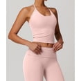 thumbnail image 4 of Women'S Strappy Halter Back Sports Bra with Removable Pads Fitness Yoga Tank Top Slim Fit Peach Pink M, 4 of 10