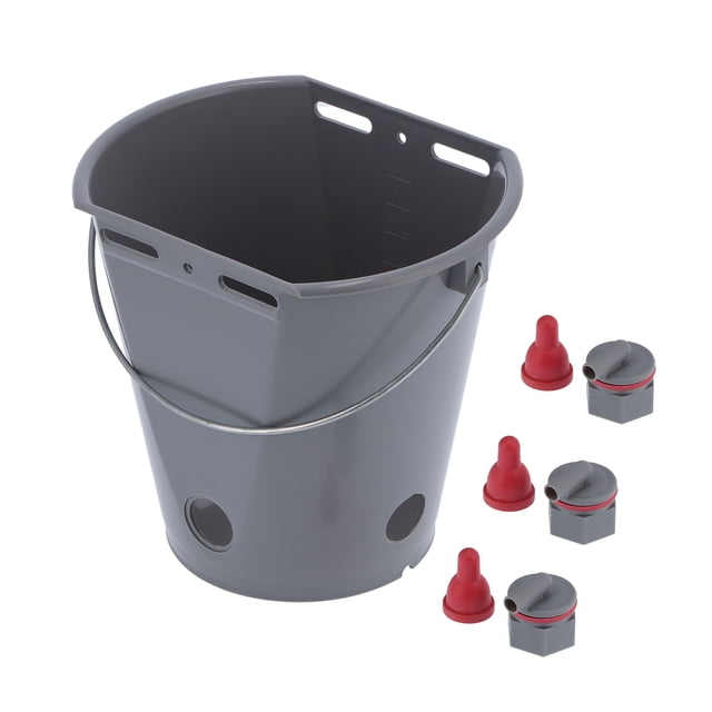 8L Plastic Feeder Bucket with Nipples Check Valves Feeding Equipment for Livestock Use
