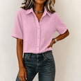 thumbnail image 4 of hoksml Women's Crinkle Button Down Shirt, Short Sleeve Collared Blouse, Casual Loose Fit Top for Daily and Office Wear, 4 of 6