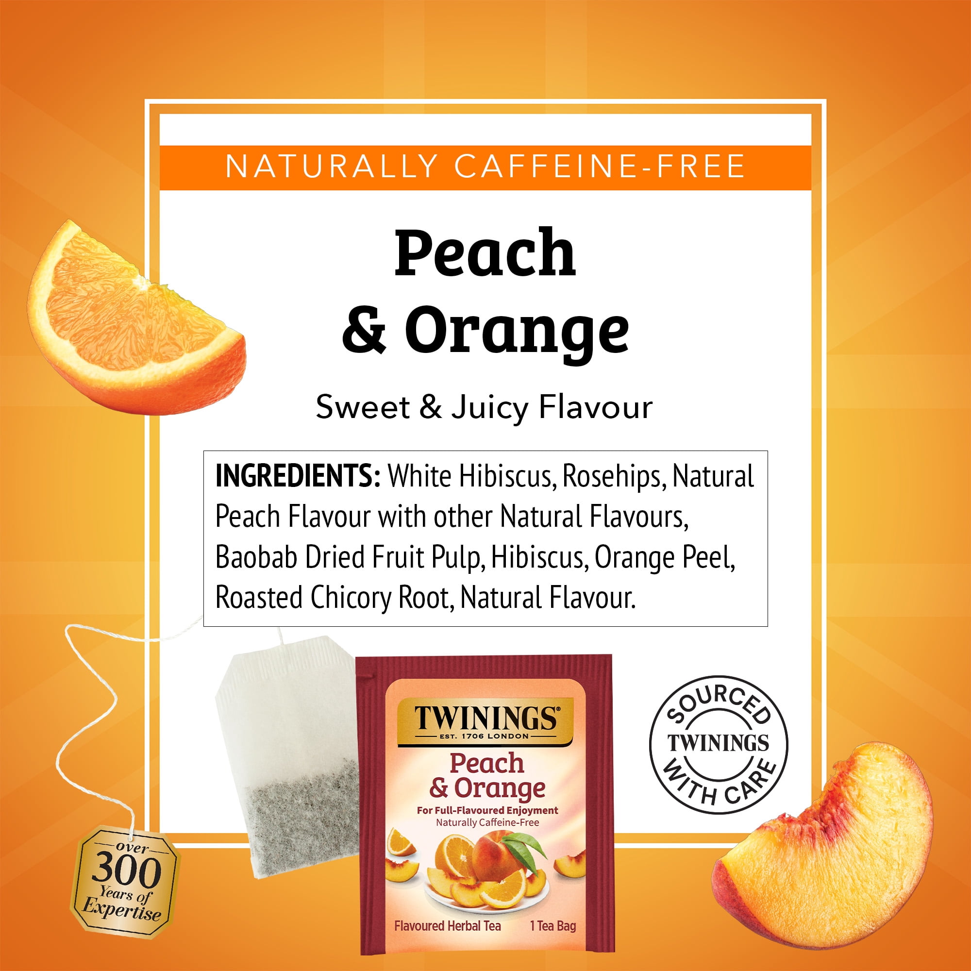 4 pack) Twinings Peach & Orange Herbal Tea Bags, Naturally