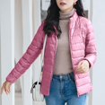 thumbnail image 4 of Women Lightweight Puffer Jacket Standing Collar Down Coat Solid Color Quilted Casual Feather Warm Outerwear, 4 of 6