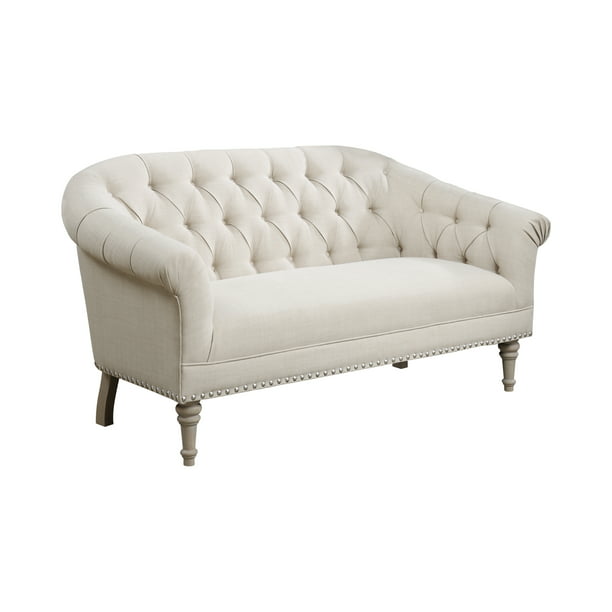 Tufted Back Settee With Roll Arm, Apt Deco Bar Stools
