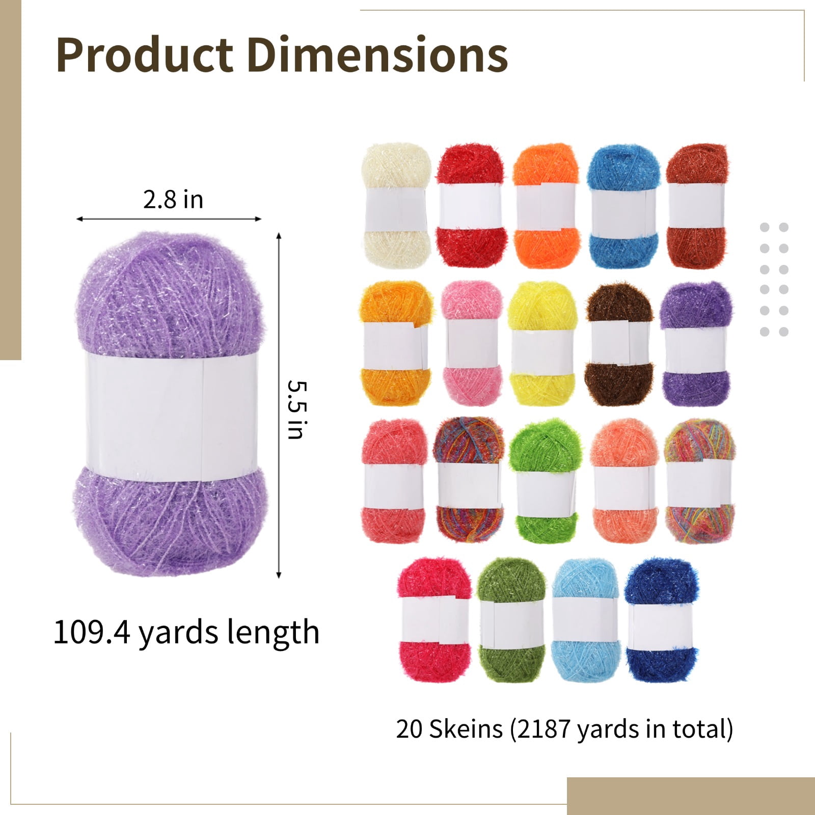 20 Skeins Scrubby Yarns, 2187 Yards Knitting Dishwashing Yarns for Dishcloths, Assorted Colors, Soft Glass Fiber Yarns for DIY Crochet, Craft Projects, Sparkly Knitting Supplies