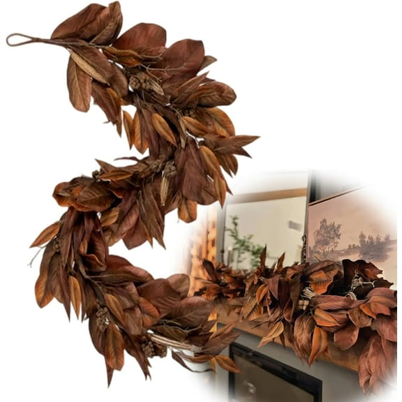 Guvpev Fall Decor, Fall Garland, 6FT Artificial Magnolia Leaf Garland with Pinecones, Realistic Autumn Magnolia Leaves Garland, Thanksgiving Harvest Halloween Decorations for Mantel Porch Table