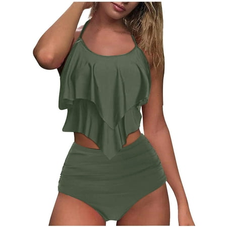 siilsaa Teen Swimsuit Women s High Waisted Elegant Bikini Set Period Swim Bottoms Army Green XXL