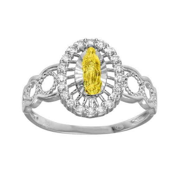 Gold Plated Sterling Silver 925 Lady of Guadalupe Faith Band Ring White Cubic Zirconia Female Size 5