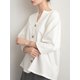thumbnail image 4 of QUTETN Women's Summer Linen Button Shirt Casual Loose V-Neck Shirt Tops, 4 of 4