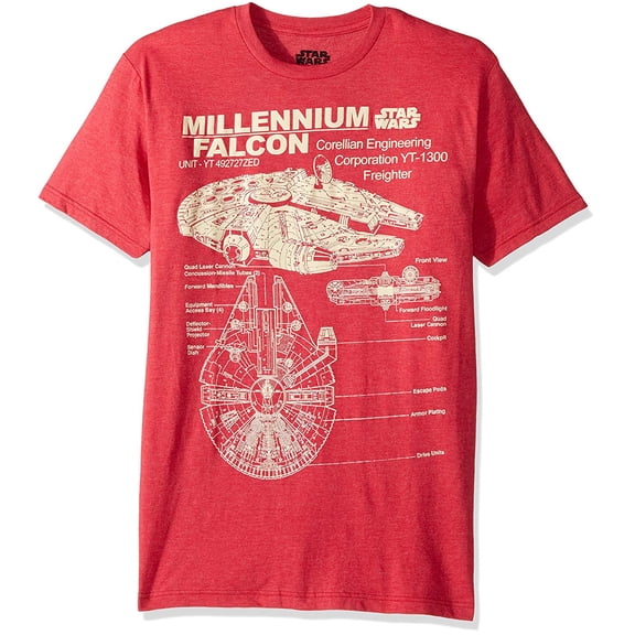Star Wars Men's Millennium Falcon Detailed Drawing T-Shirt (X-Large)