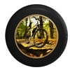 Mountain Bike on Log Wooden Bridge on the Trails Jeep RV Camper Spare Tire Cover Black 29 in