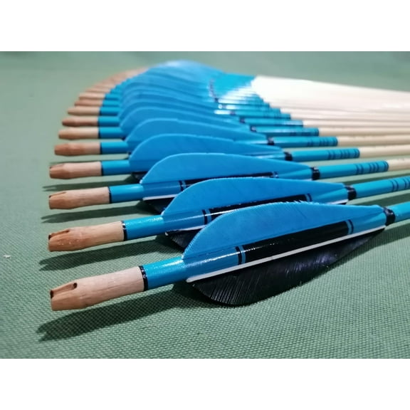 Wooden Archery Arrow For Recurve Bow Longbow Premium Series Turquoise Feather Arrows Black Turquoise Painted With Self Nock Christmas Gift