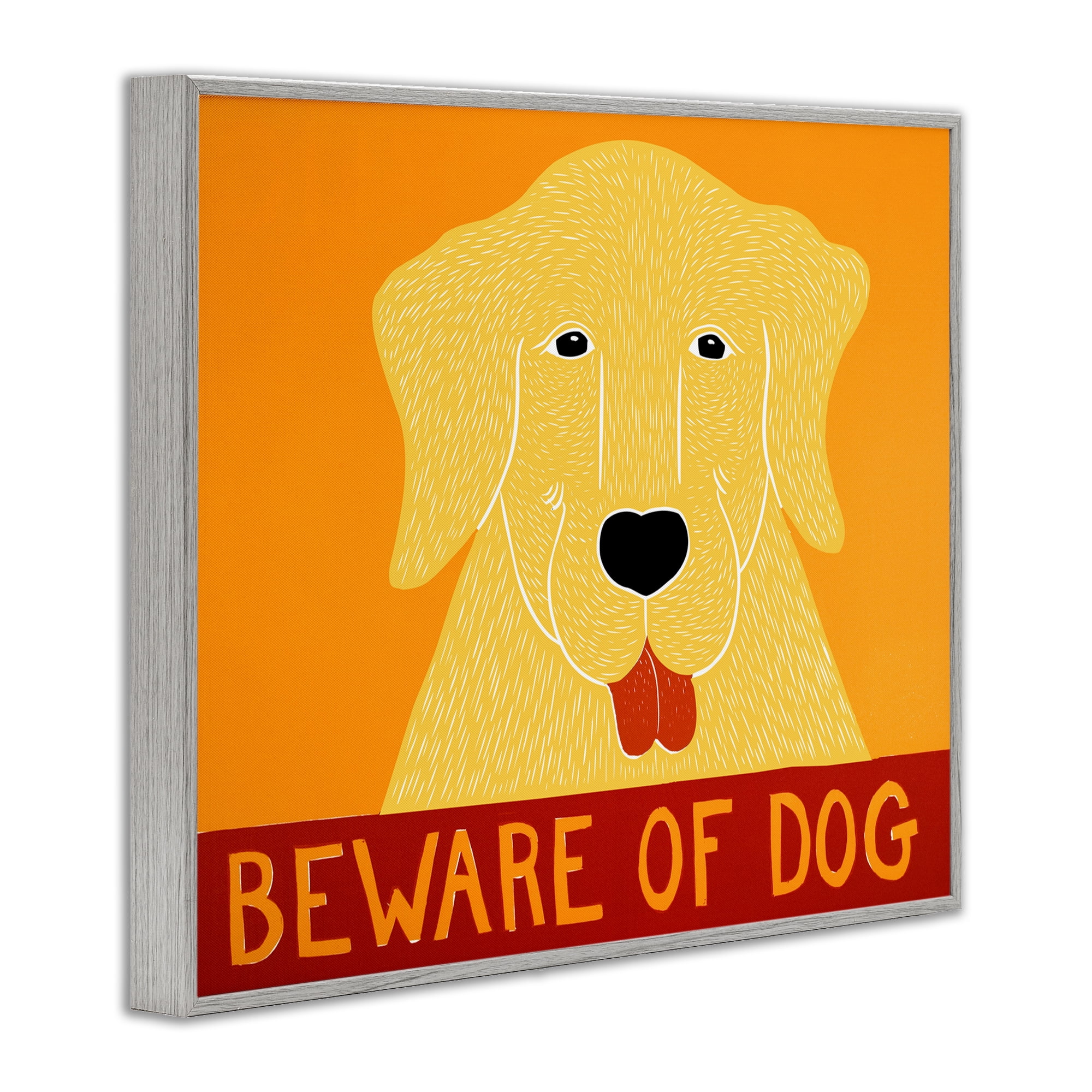 Beware Of Dog Yellow & Red Gray Framed Giclee Art, design by Stephen Huneck