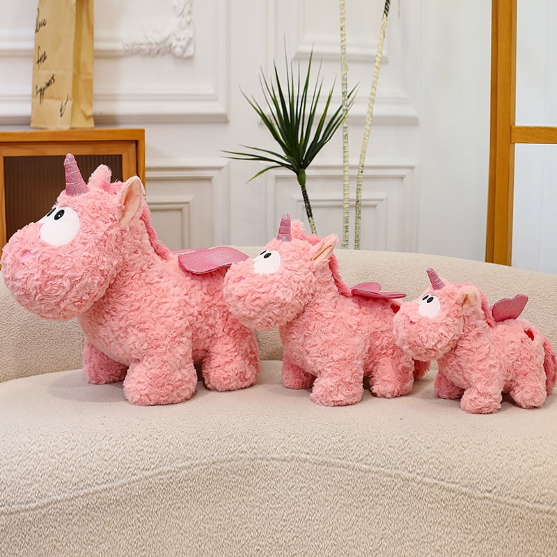 Cute Unicorn Plush Toy, Soft Fluffy Stuffed Unicorn Animal with Glitter Horn & Wings, Cuddly Cuddle Buddy for Toddlers Girls Kids, Perfect Birthday Christmas Gift