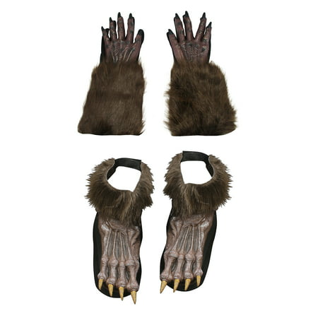 Deluxe Werewolf Monster Gorilla Hairy Hands And Feet Grey Costume Accessory Set