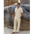 thumbnail image 4 of COOFANDY Men's 2 Piece Casual Linen Outfit - Beach Button Down Shirt & Loose Pant Sets, 4 of 6