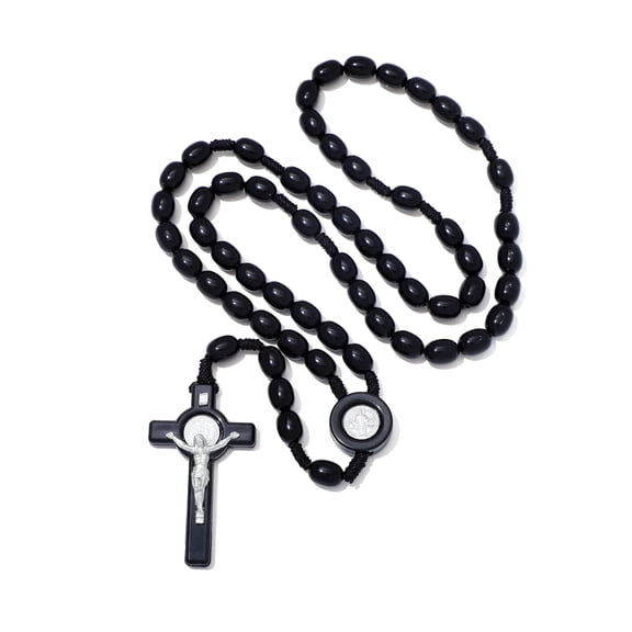 KOMI Handmade Black Plastic Rosary Beads Catholic for Men Women St Benedict Rosary Necklace Catholic Gifts