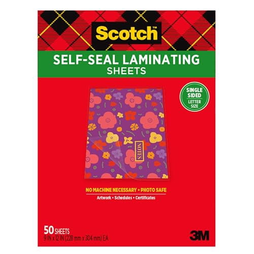 Scotch 9 x 12 Inches Laminating Sheets Letter Size Single Sided, 50 Pouches (SF854-1B)