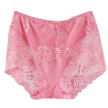 

HEVIRGO Sexy Women Solid Color High Waist Lace See Through Underpants Elastic Briefs