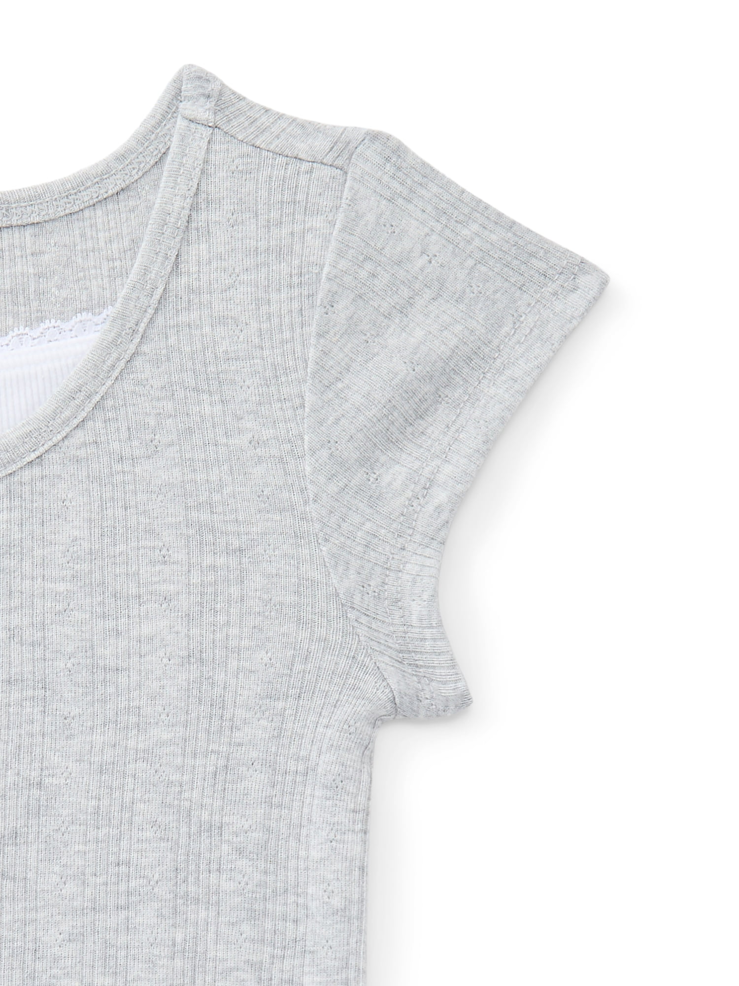 Wonder Nation Girls Pointelle Lace Top with Short Sleeves, Sizes 4-18, Plus
