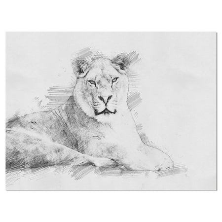 DESIGN ART Designart 'Black and White Lion Sketch' Animals Painting Print on Wrapped