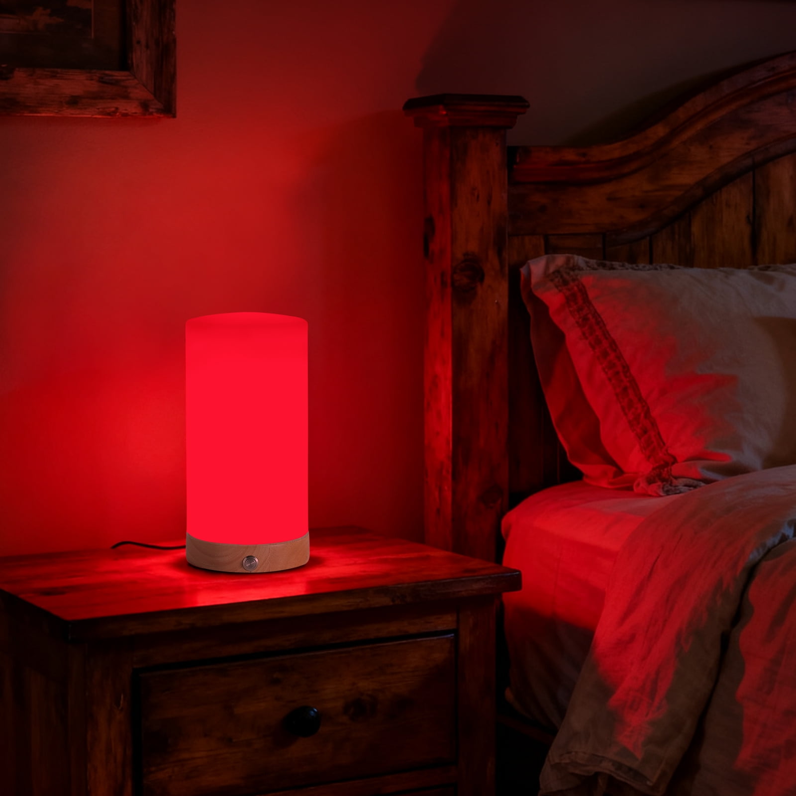 Revive -  Red Light Lamp:  Red Light for Sleep 660nm Melatonin Promoting Natural Sleep Aid, Bedroom & Nursery Nightlight (milk Shade and Wood Base)