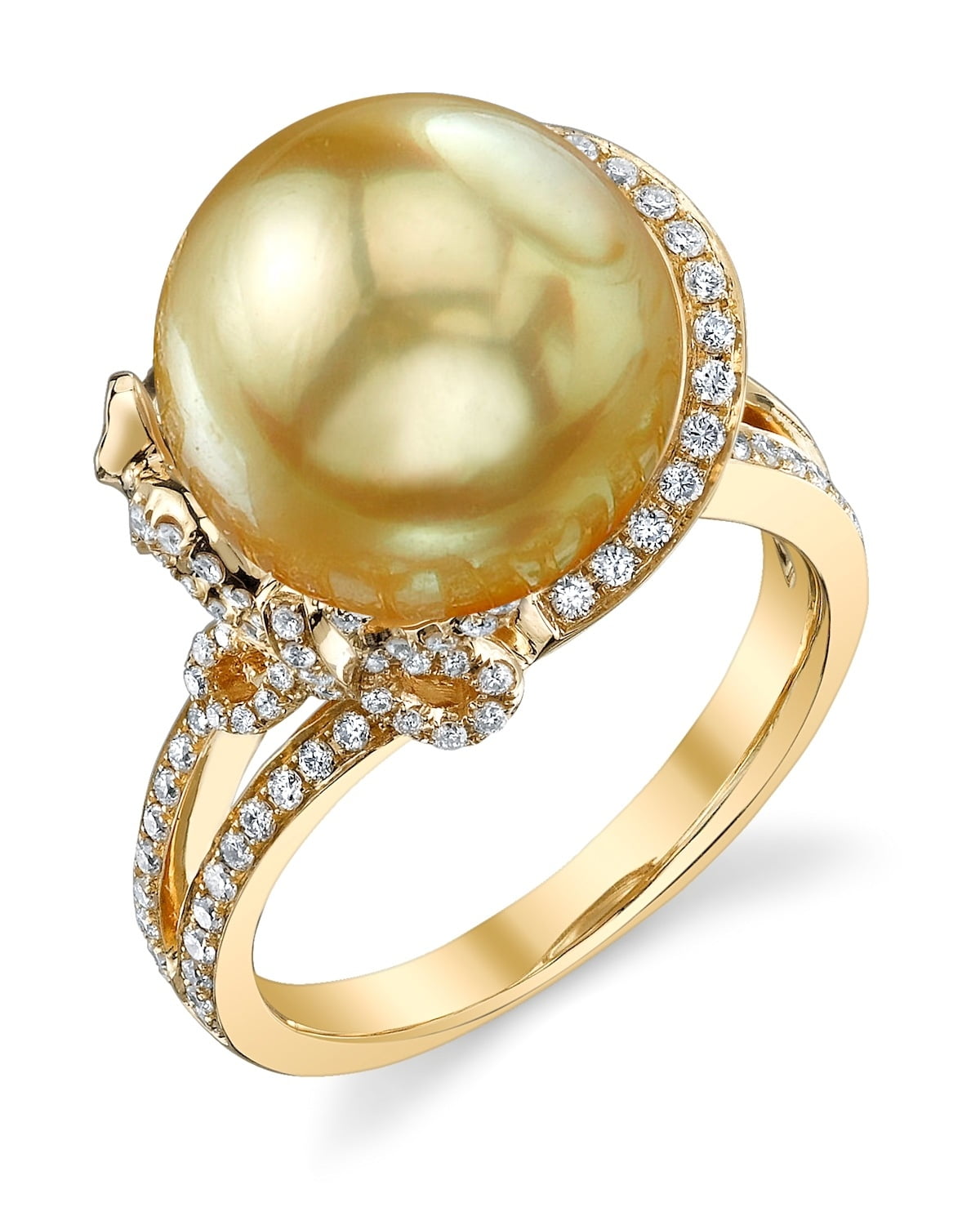 The Pearl Source 12mm Golden South Sea Cultured Pearl & Diamond Kay