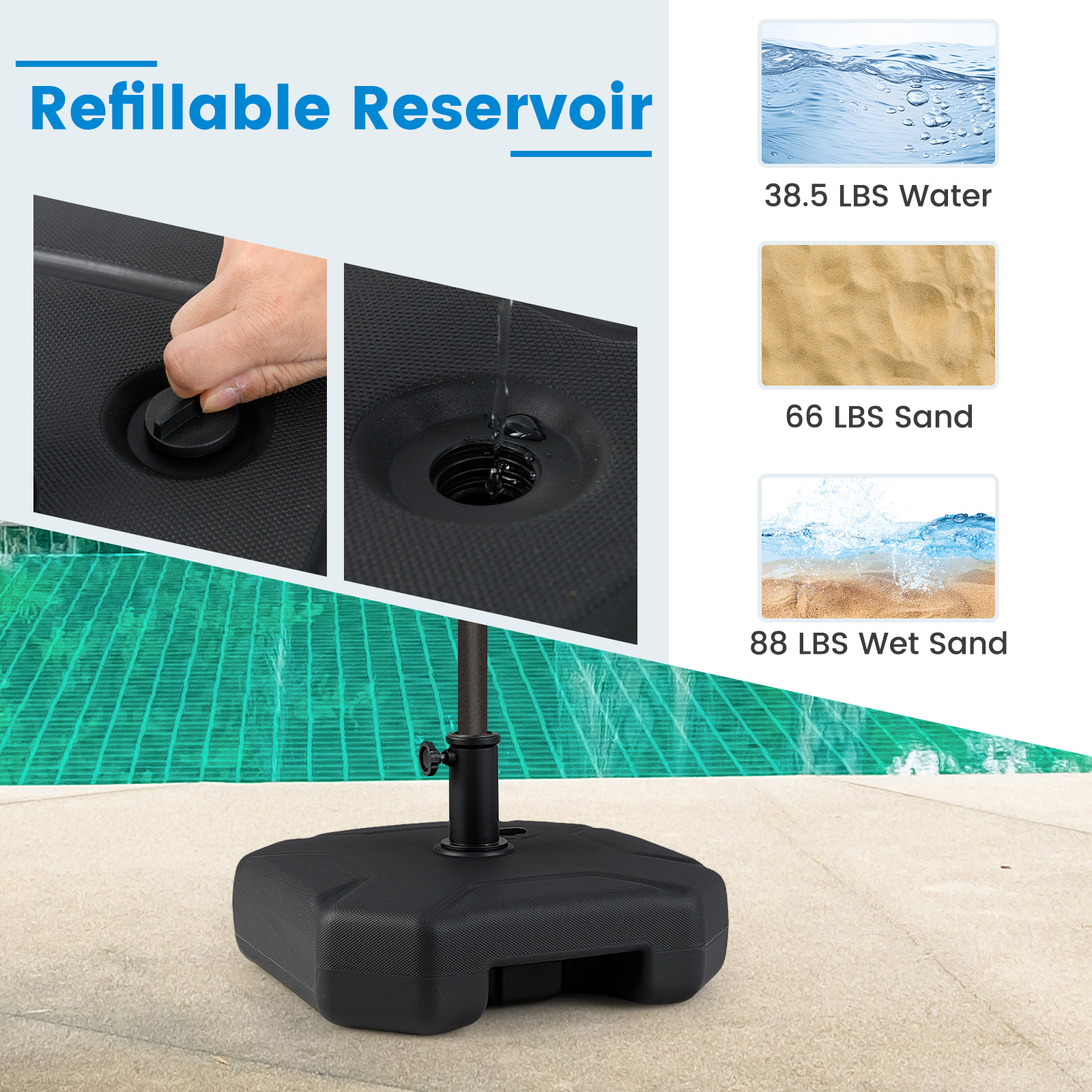Gymax Fillable Patio Umbrella Base Outdoor Market Umbrella Stand w/ Handle for Yard