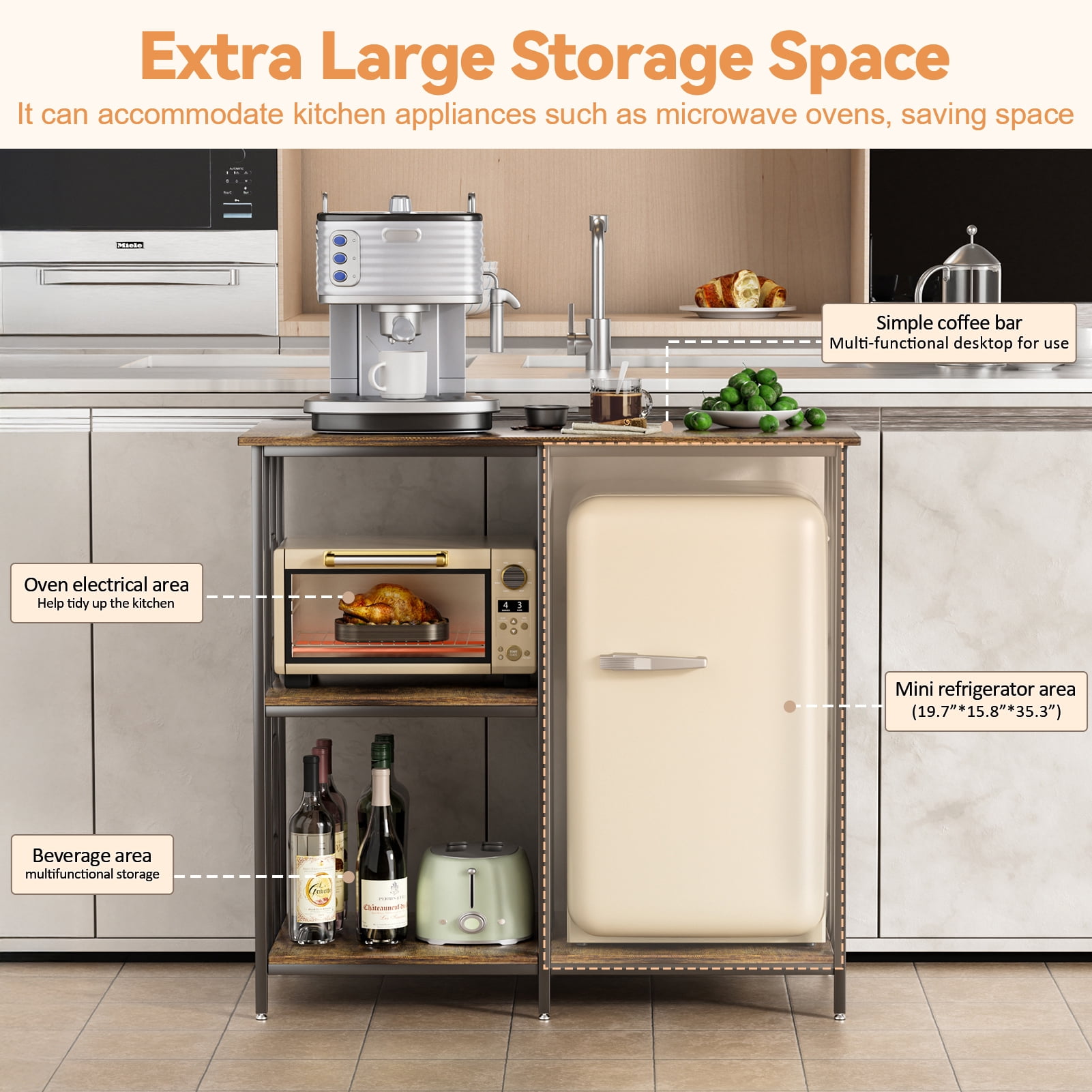 Yedigre 4-Tier Adjustable Heavy Duty Storage Rack, 350KG Load Capacity Microwave Oven & Mini Fridge Stand for Kitchen, Living Room, Office