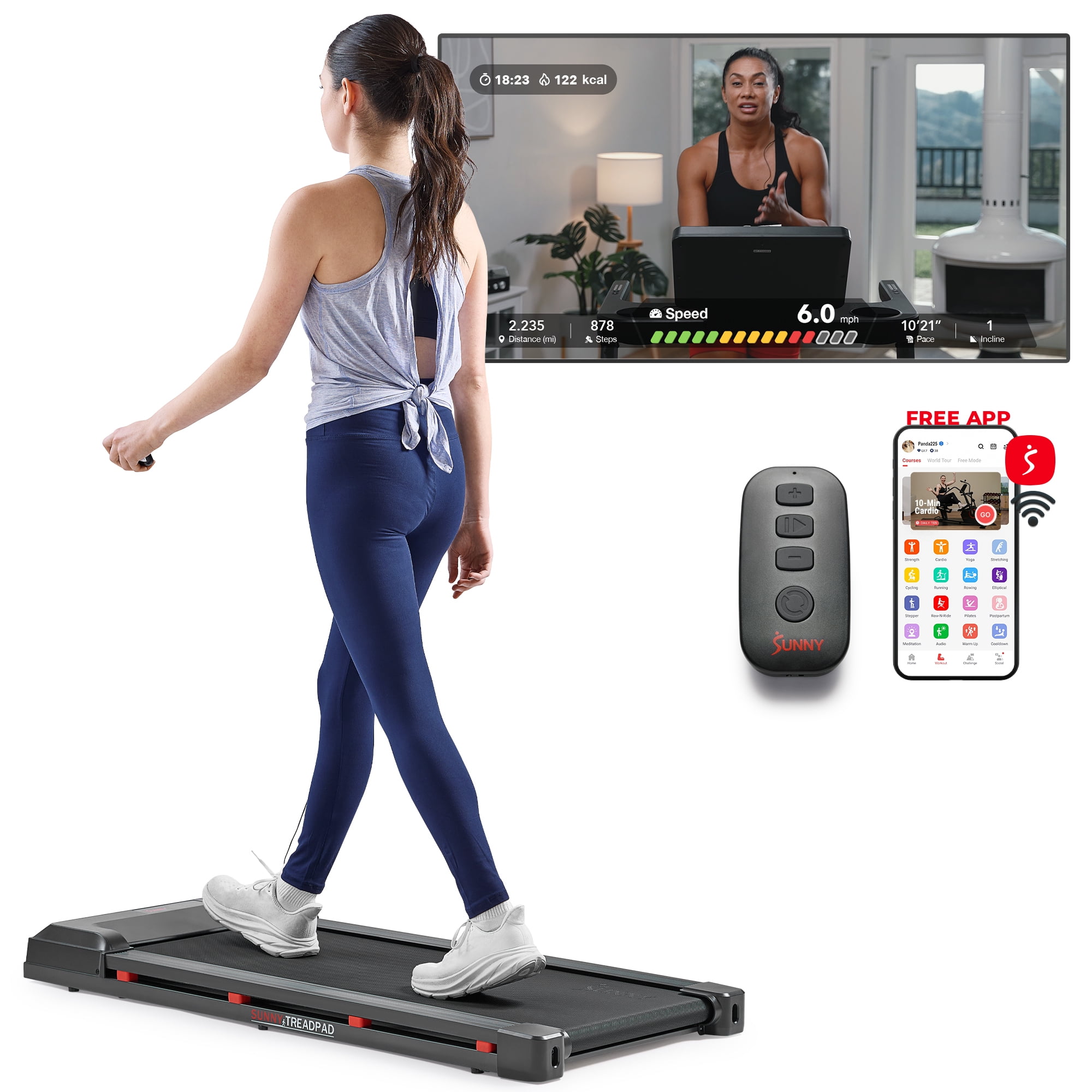Sunny Health & Fitness Smart Under‑Desk Walking Treadpad Treadmill with Wi‑Fi & Bluetooth, Performance Tracking in the SunnyFit App