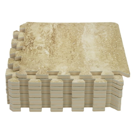Faux Marble Flooring - Sorbus Faux Marble Floor Mat 3/8-Inch Thick Foam Interlocking Flooring Tiles with Borders