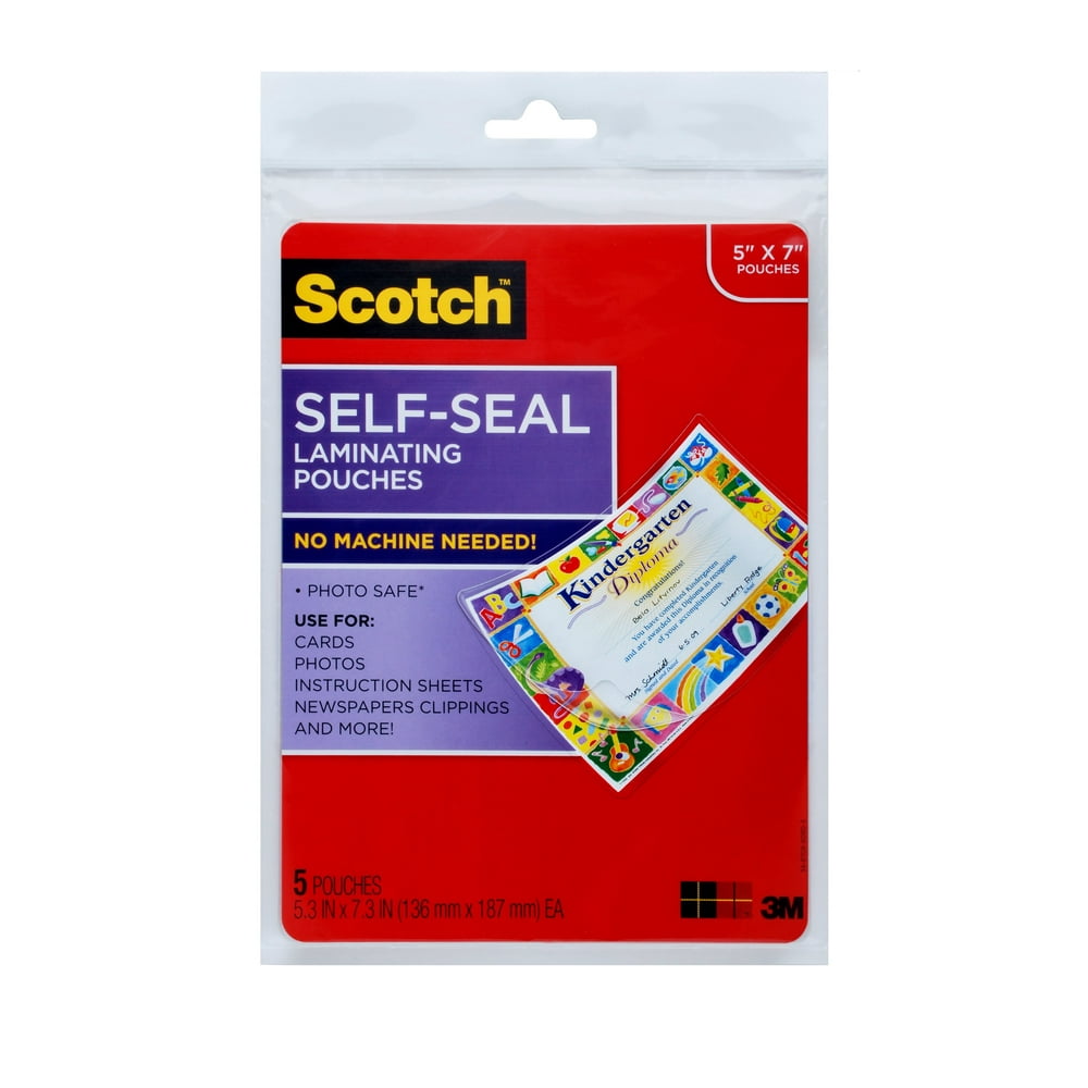 Scotch SelfSealing Photo Laminating Sheets, Gloss, 5" x 7", 5Count