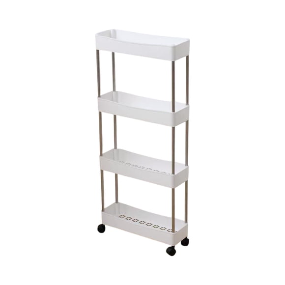 COM1950s 4 Tier Slim Rolling Cart, Narrow Storage Organizer with Wheels, Multi-Purpose Kitchen Bathroom Cart, White Plastic Utility Cart