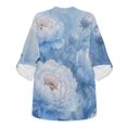 thumbnail image 4 of FKELYI Oriental Lotus Flower Blue Print Womens Faux Linen Shirt for Summer Top Shirts Roll Up Sleeve Design Casual Blouse for Ladies Beach Vacation Outfits, 4XL, 4 of 5
