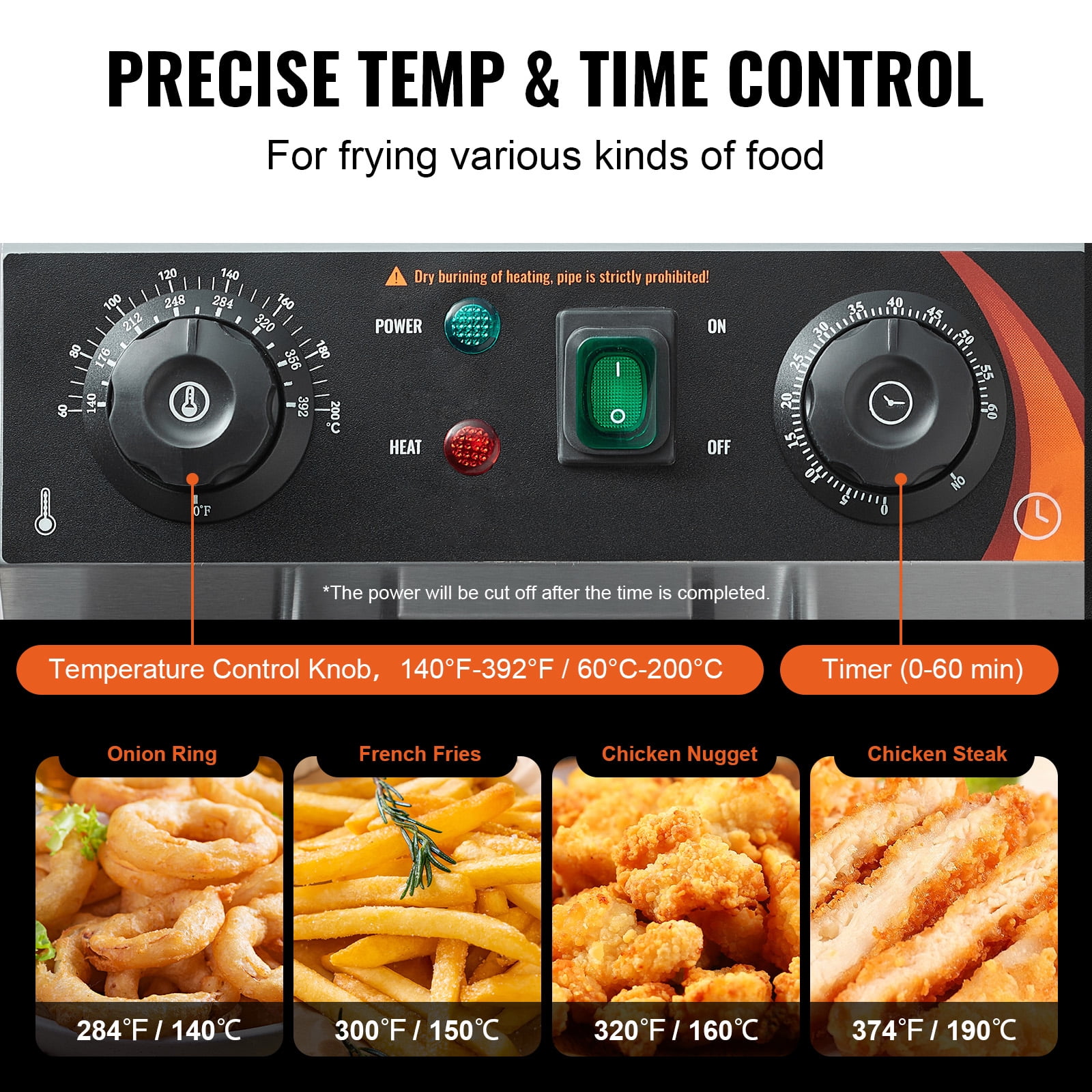 KFFKFF Commercial Electric Deep Fryer, 1500W 11.6Qt / 11L Countertop Fryer with Basket, Stainless Steel Oil Fryer with Adjustable Time & Temperature, Overheat Safety, Ideal for Kitchen and Restaurant