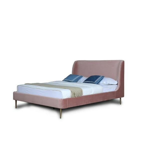 Manhattan Comfort Heather Velvet Full Size Bed Frame in Blush Pink/Gold