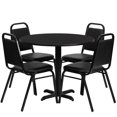 thumbnail image 1 of 36'' Round Black Laminate Table Set with X-Base and 4 Black Trapezoidal Back Banquet Chairs, 1 of 4