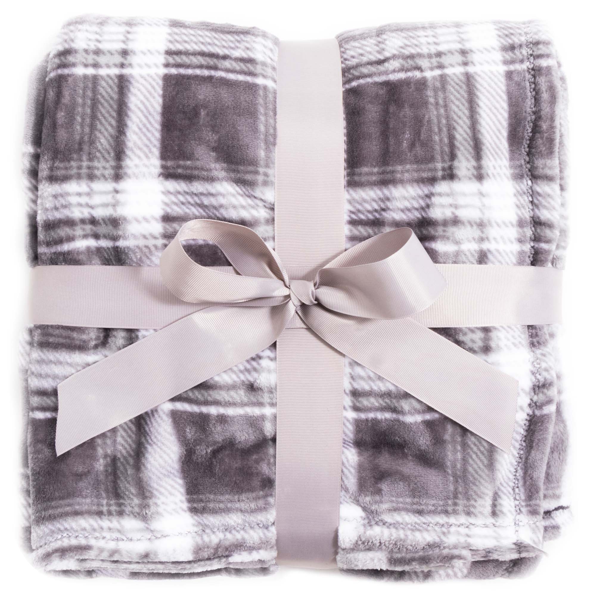 Fleece Lined Tartan Plaid Flannel Winter Blanket, Grey_plaid