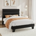 thumbnail image 2 of Amolife Twin Bed Frame, Platform Bed Frame with Velvet Upholstered Slat Headboard, Black, 2 of 7