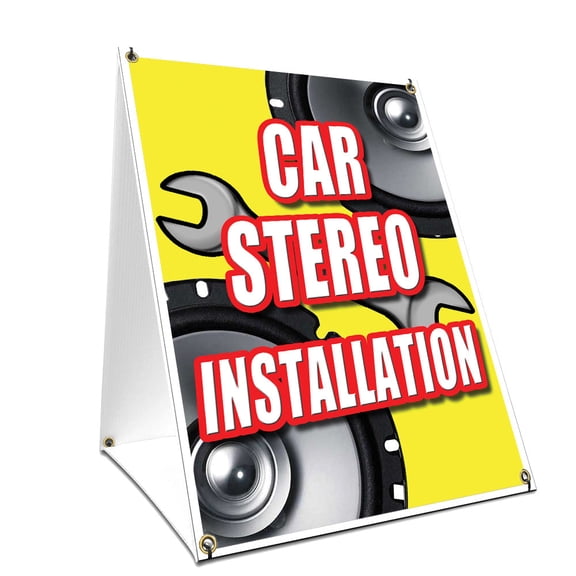 A-frame Sidewalk Car Stereo Installation Sign With Graphics On Each Side | 18" X 24" Print Size