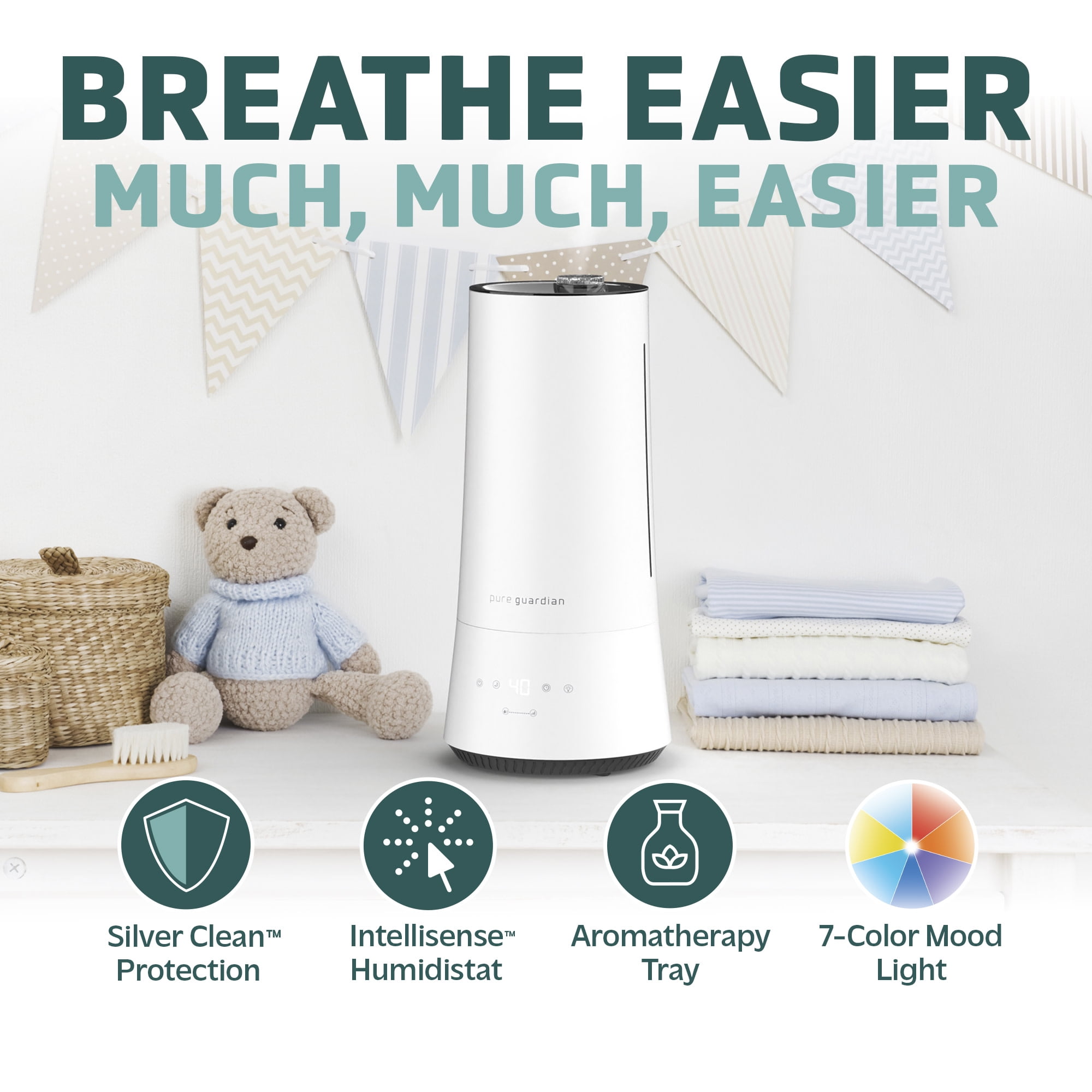 PureGuardian 475 Sq. ft. 90-Hour Cool Mist Ultrasonic Humidifier with Humidistat, 1.6 Gallons, H997W