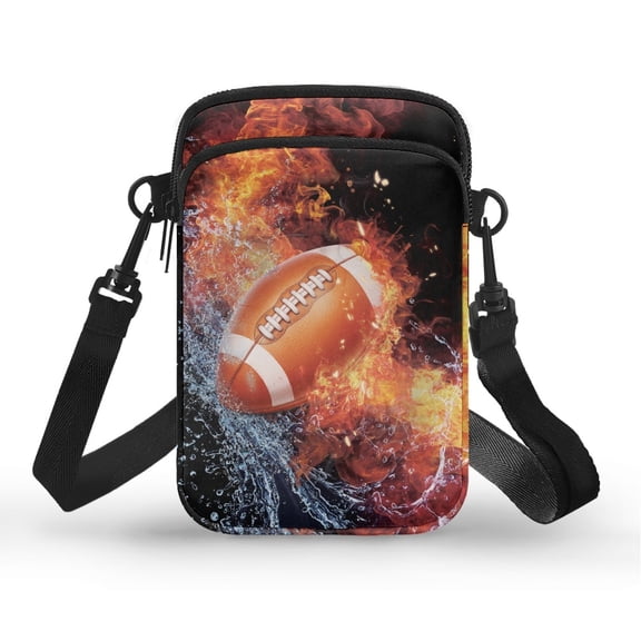 HELLHERO Football Fire Water Women Crossbody Bag with Double Zipper for Casual Use