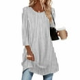 thumbnail image 3 of Womens Long Length Tunic Tops, 3/4 Sleeve Shirts for Women Fall Fashion Loose Fit Striped Printed Crewneck T-Shirts, 3 of 5