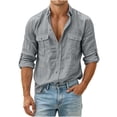 thumbnail image 2 of HAOTAGS Men’s Long Sleeve Button-Down Shirt with Turn-Down Collar Casual Blouse Tops with Chest Pockets Gray Size XL, 2 of 9