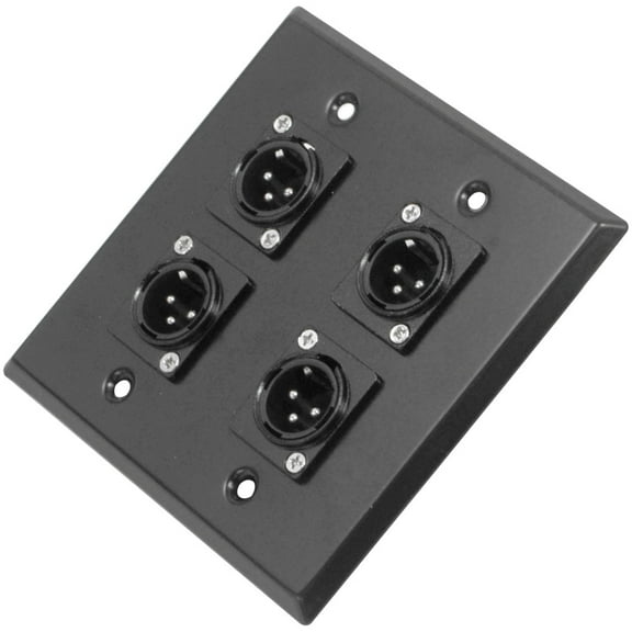 Seismic Audio Black Stainless Steel Wall Plate - 2 Gang with 4 XLR Male Connectors - Pro Audio Black - SA-PLATE4