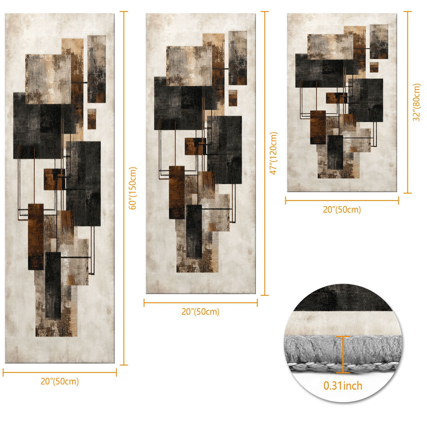 3 Piece Kitchen Rug Set, Non-Slip And Washable, Abstract Pattern Kitchen Hallway Rug, Soft And Comfortable, Suitable For Sinks, Floors, Entrances, Hallways and Bathrooms