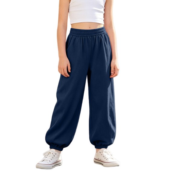 Ruyang 3T-15Years Girls Lightweight Baggy Joggers Elastic Waist Wide Leg Pants Kids Teen Hip Hop Dance Casual Sports Trousers